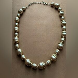 Large Gold Tone Pearl Beaded Necklace - Vintage